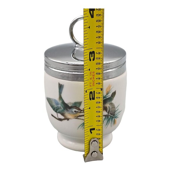 Royal Worcester Birds Egg Coddler Porcelain With Chrome Lid 3.5" Made in England - Picture 10 of 11